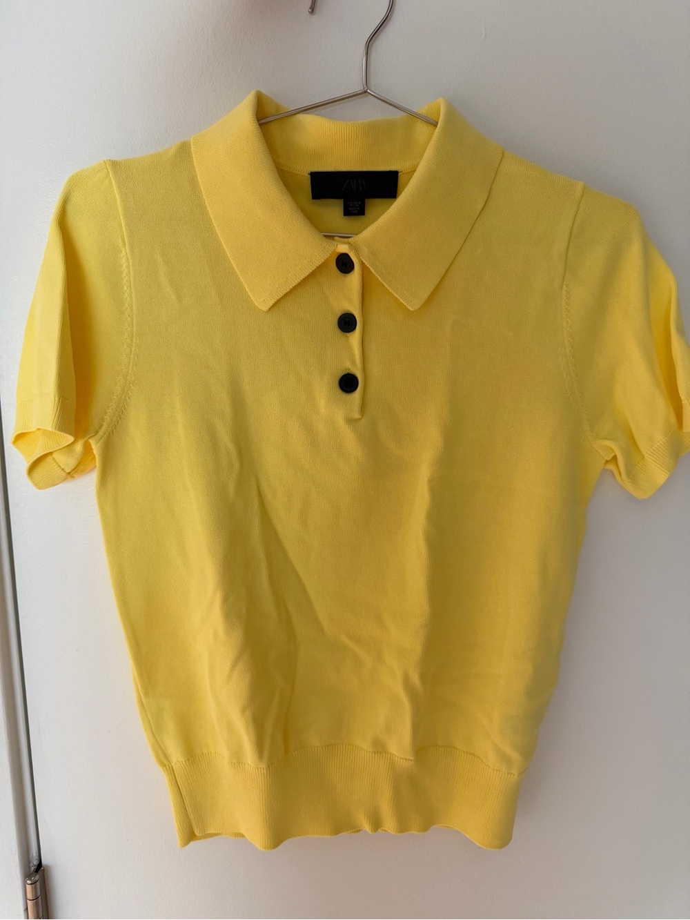 ZARA Yellow Polo Knit Short Sleeve Top